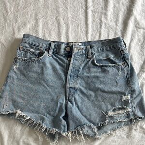 Agolde Light Blue Distressed Jean Shorts